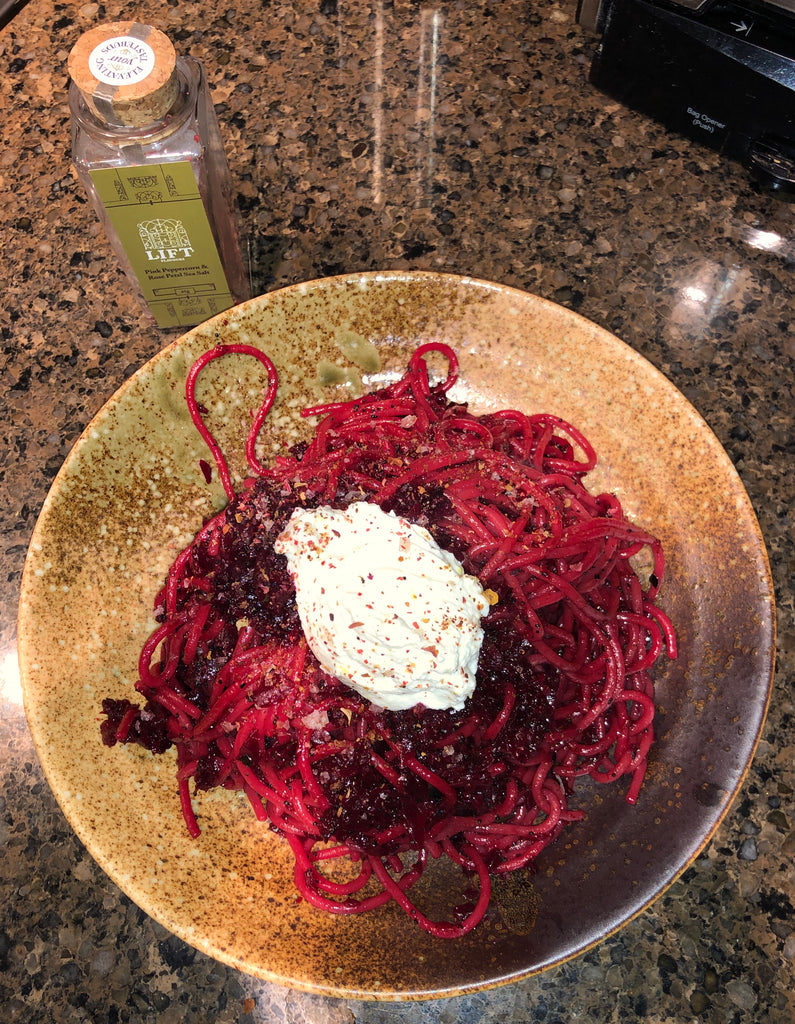 Spaghetti with Beets in Brown Butter and Lemony Ricotta